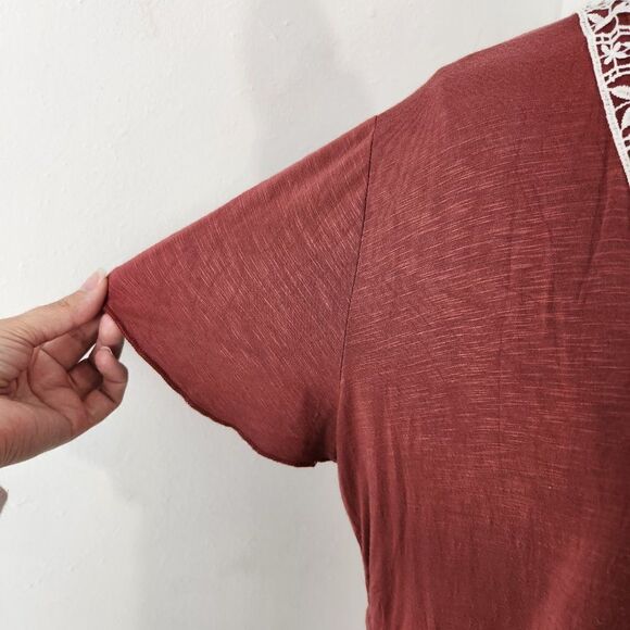 Amaryllis Top Womens 1X Brown Babydoll Boho Embroidered Rayon Stretch Flowy - Picture 5 of 14